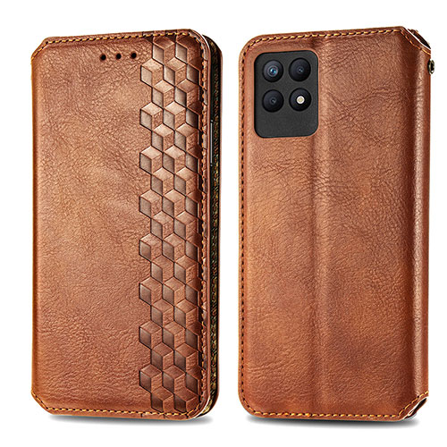 Leather Case Stands Flip Cover Holder S02D for Realme 8i Brown