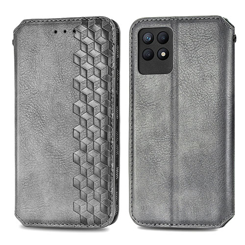 Leather Case Stands Flip Cover Holder S02D for Realme 8i Gray