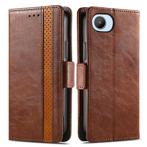 Leather Case Stands Flip Cover Holder S02D for Realme C30 Brown