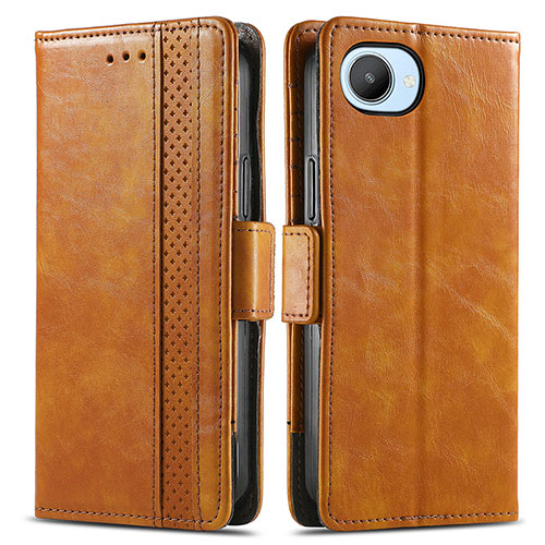 Leather Case Stands Flip Cover Holder S02D for Realme C30 Light Brown