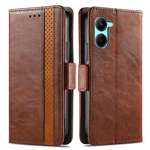 Leather Case Stands Flip Cover Holder S02D for Realme C33 Brown