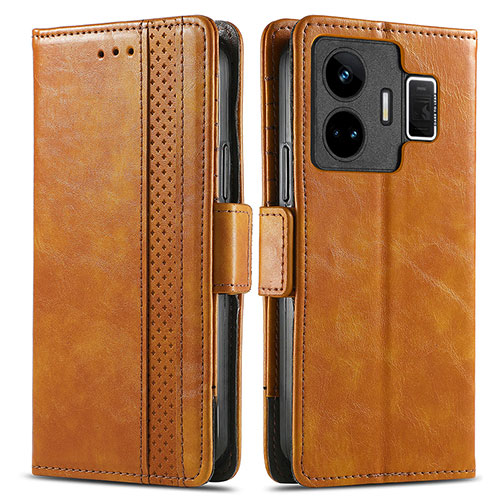 Leather Case Stands Flip Cover Holder S02D for Realme GT Neo6 5G Light Brown