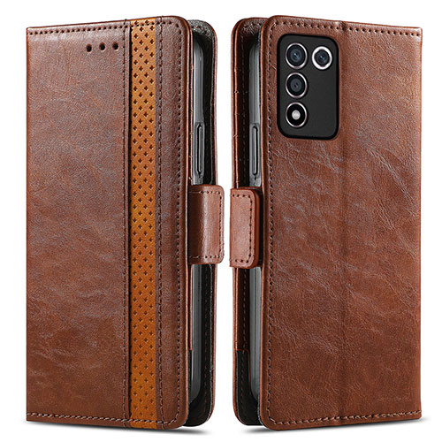 Leather Case Stands Flip Cover Holder S02D for Realme Q3s 5G Brown