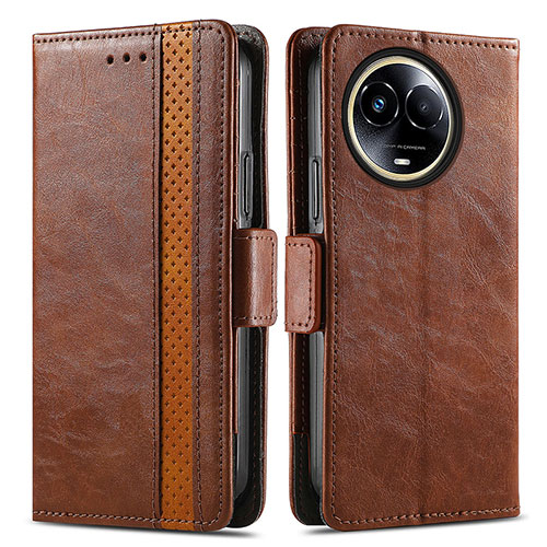 Leather Case Stands Flip Cover Holder S02D for Realme V50 5G Brown