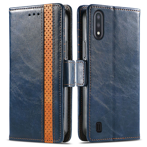 Leather Case Stands Flip Cover Holder S02D for Samsung Galaxy A01 SM-A015 Blue