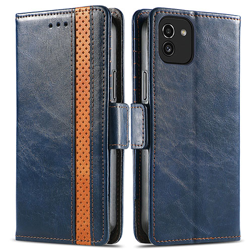 Leather Case Stands Flip Cover Holder S02D for Samsung Galaxy A03 Blue