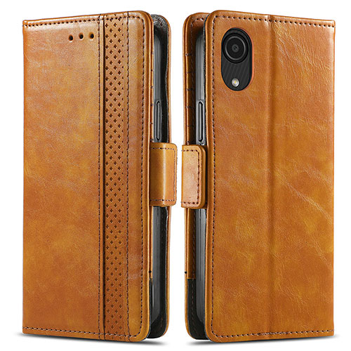 Leather Case Stands Flip Cover Holder S02D for Samsung Galaxy A03 Core Light Brown