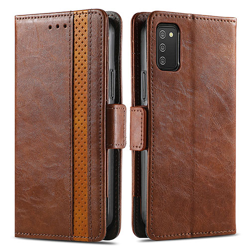 Leather Case Stands Flip Cover Holder S02D for Samsung Galaxy A03s Brown