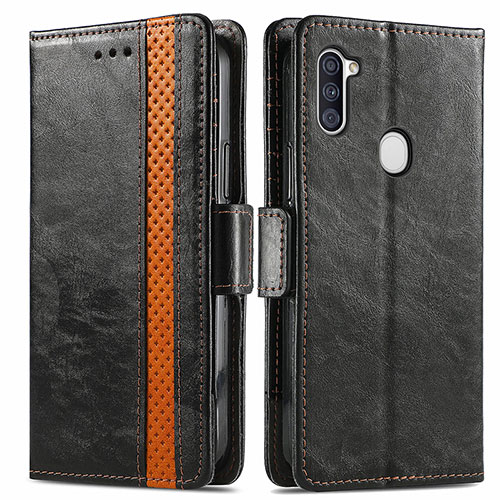 Leather Case Stands Flip Cover Holder S02D for Samsung Galaxy A11 Black