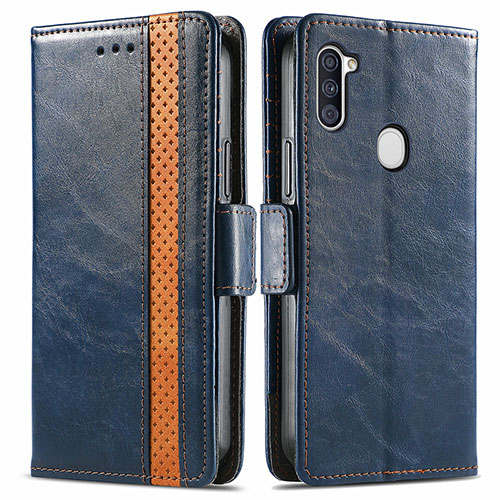 Leather Case Stands Flip Cover Holder S02D for Samsung Galaxy A11 Blue