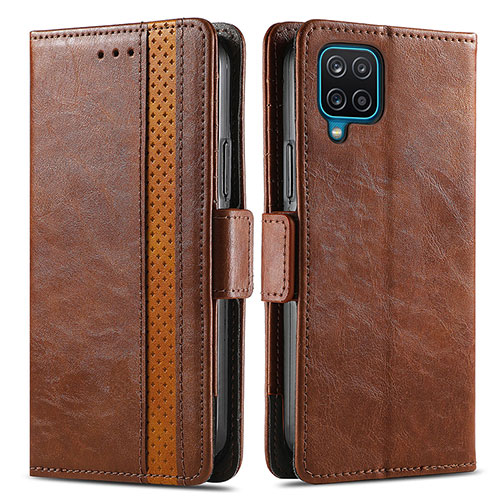 Leather Case Stands Flip Cover Holder S02D for Samsung Galaxy A12 5G Brown