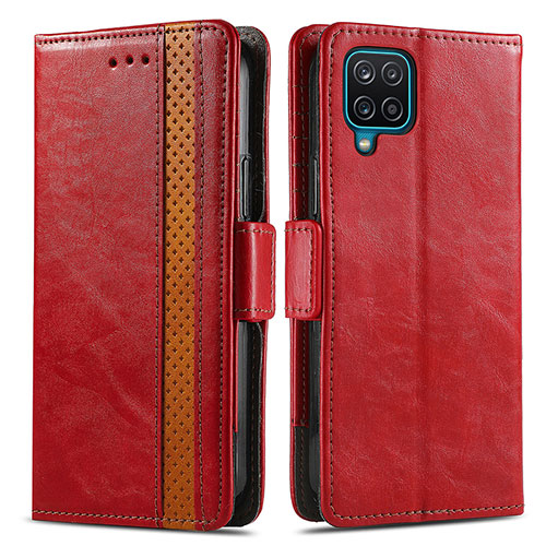 Leather Case Stands Flip Cover Holder S02D for Samsung Galaxy A12 5G Red