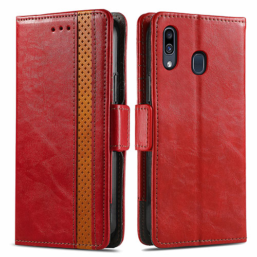 Leather Case Stands Flip Cover Holder S02D for Samsung Galaxy A20 Red