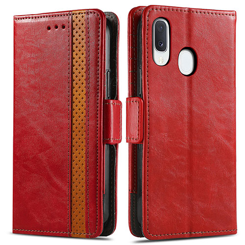 Leather Case Stands Flip Cover Holder S02D for Samsung Galaxy A20e Red