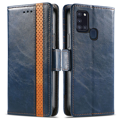 Leather Case Stands Flip Cover Holder S02D for Samsung Galaxy A21s Blue