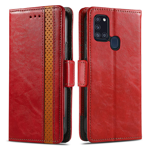 Leather Case Stands Flip Cover Holder S02D for Samsung Galaxy A21s Red