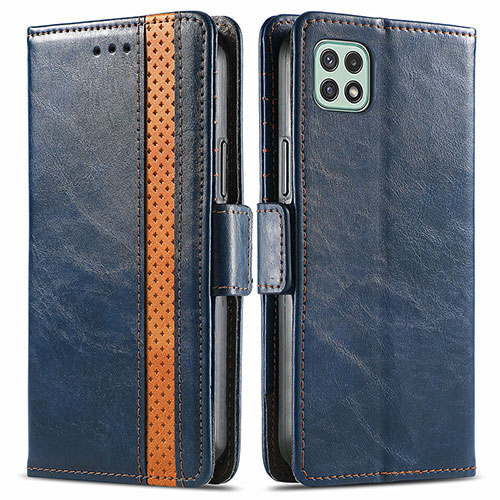 Leather Case Stands Flip Cover Holder S02D for Samsung Galaxy A22 5G Blue