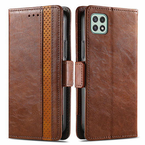 Leather Case Stands Flip Cover Holder S02D for Samsung Galaxy A22 5G Brown
