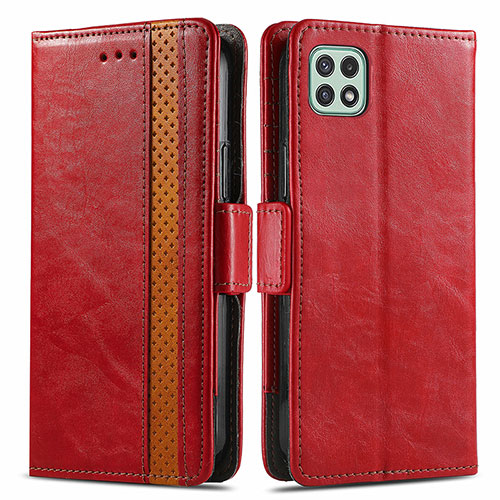 Leather Case Stands Flip Cover Holder S02D for Samsung Galaxy A22 5G Red