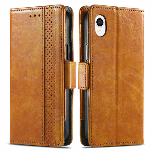 Leather Case Stands Flip Cover Holder S02D for Samsung Galaxy A22 5G SC-56B Light Brown