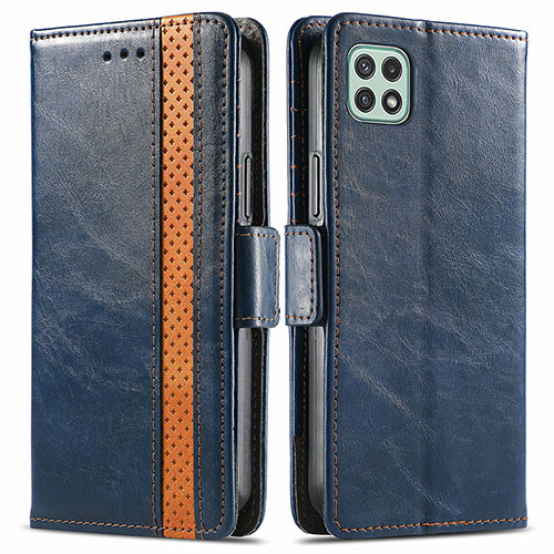 Leather Case Stands Flip Cover Holder S02D for Samsung Galaxy A22s 5G Blue