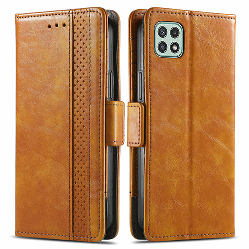 Leather Case Stands Flip Cover Holder S02D for Samsung Galaxy A22s 5G Light Brown