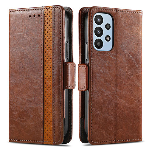 Leather Case Stands Flip Cover Holder S02D for Samsung Galaxy A23 4G Brown