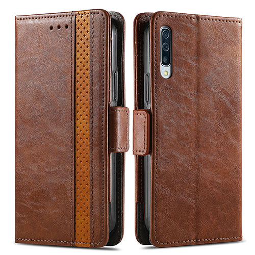 Leather Case Stands Flip Cover Holder S02D for Samsung Galaxy A30S Brown