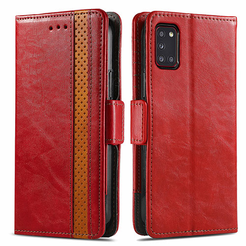 Leather Case Stands Flip Cover Holder S02D for Samsung Galaxy A31 Red