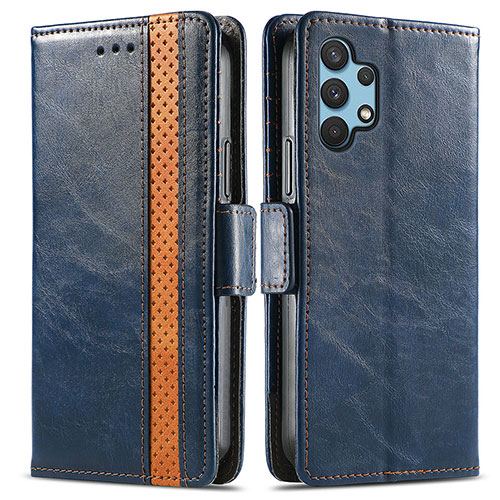 Leather Case Stands Flip Cover Holder S02D for Samsung Galaxy A32 4G Blue