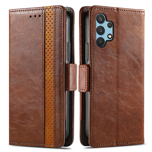 Leather Case Stands Flip Cover Holder S02D for Samsung Galaxy A32 4G Brown