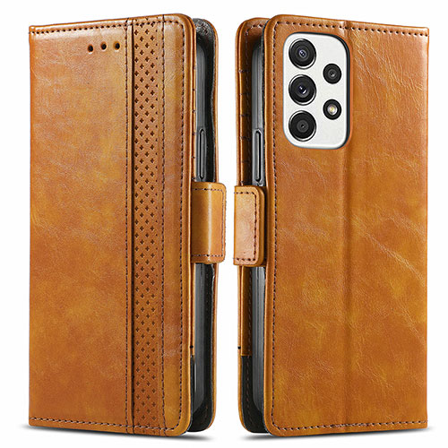 Leather Case Stands Flip Cover Holder S02D for Samsung Galaxy A33 5G Light Brown