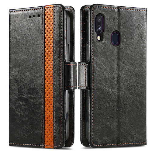 Leather Case Stands Flip Cover Holder S02D for Samsung Galaxy A40 Black