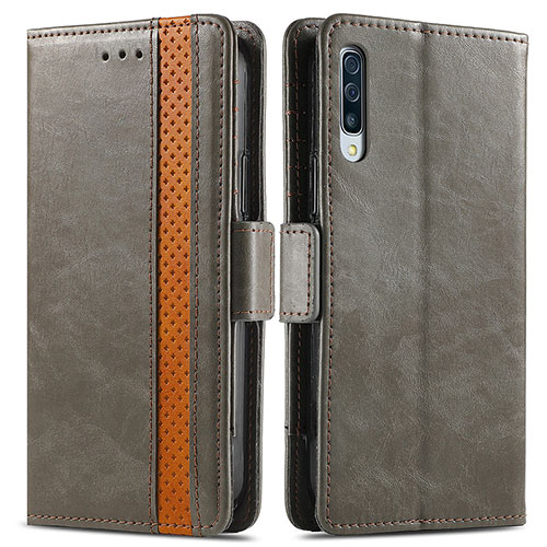 Leather Case Stands Flip Cover Holder S02D for Samsung Galaxy A50S Gray