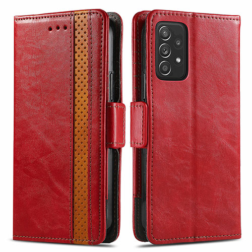 Leather Case Stands Flip Cover Holder S02D for Samsung Galaxy A52 4G Red