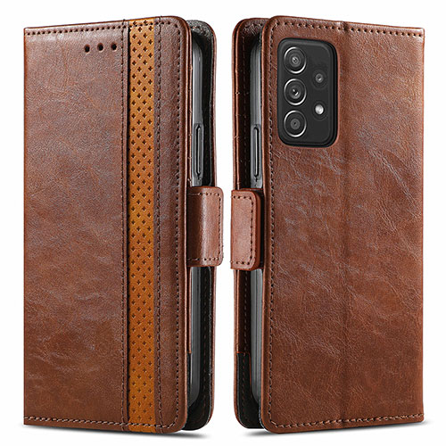 Leather Case Stands Flip Cover Holder S02D for Samsung Galaxy A52 5G Brown