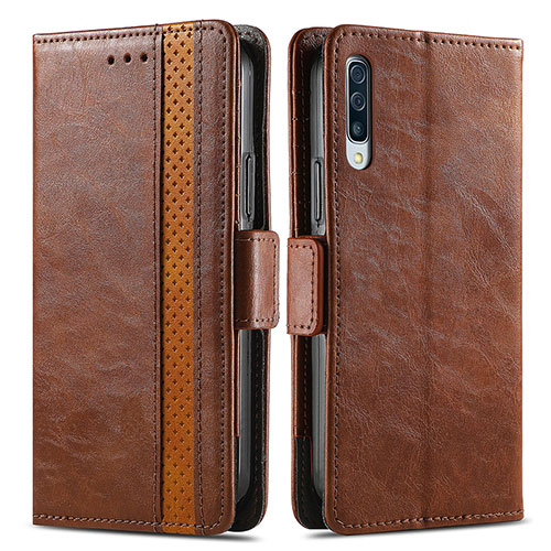 Leather Case Stands Flip Cover Holder S02D for Samsung Galaxy A70 Brown