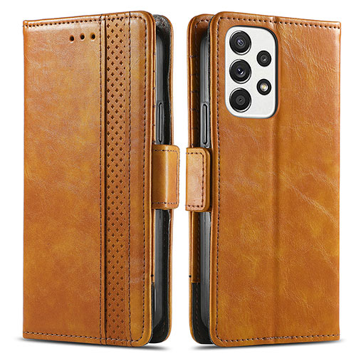 Leather Case Stands Flip Cover Holder S02D for Samsung Galaxy A73 5G Light Brown