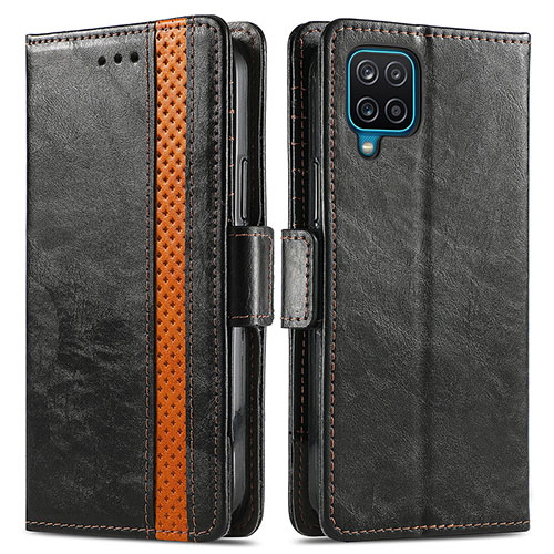 Leather Case Stands Flip Cover Holder S02D for Samsung Galaxy F12 Black