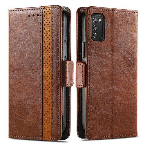 Leather Case Stands Flip Cover Holder S02D for Samsung Galaxy M02s Brown