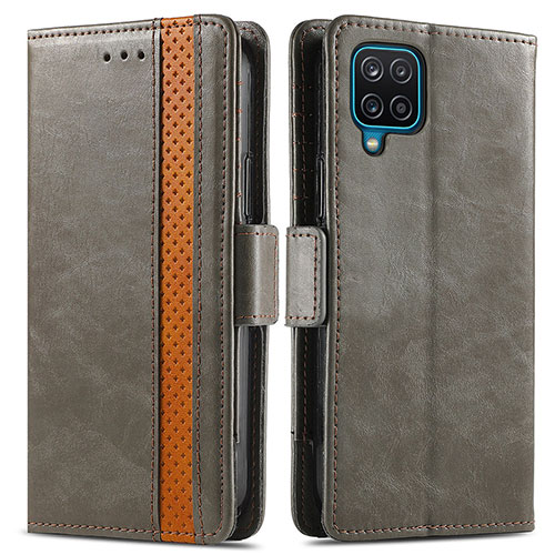 Leather Case Stands Flip Cover Holder S02D for Samsung Galaxy M12 Gray