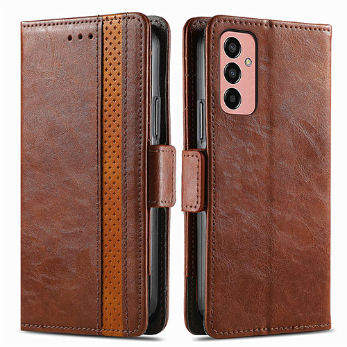 Leather Case Stands Flip Cover Holder S02D for Samsung Galaxy M13 4G Brown