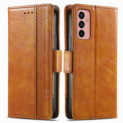 Leather Case Stands Flip Cover Holder S02D for Samsung Galaxy M13 4G Light Brown