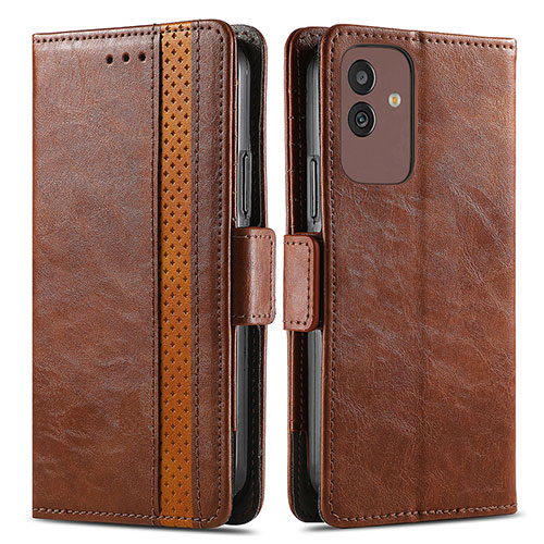 Leather Case Stands Flip Cover Holder S02D for Samsung Galaxy M13 5G Brown