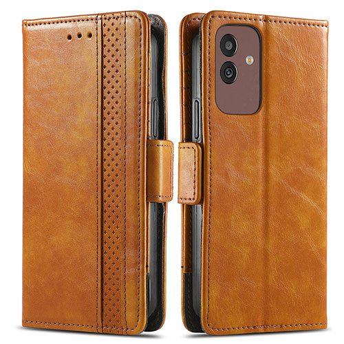 Leather Case Stands Flip Cover Holder S02D for Samsung Galaxy M13 5G Light Brown