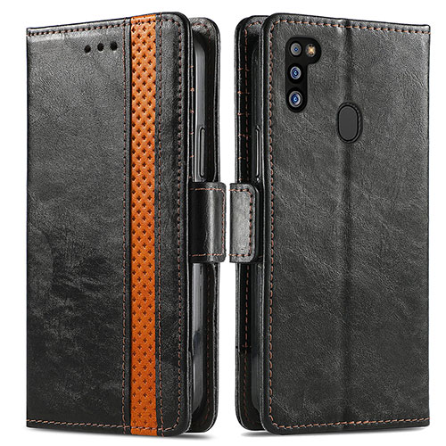 Leather Case Stands Flip Cover Holder S02D for Samsung Galaxy M30s Black