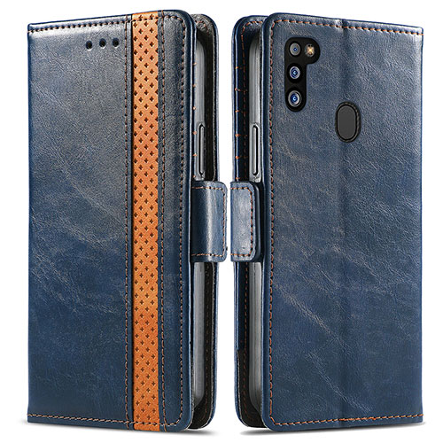 Leather Case Stands Flip Cover Holder S02D for Samsung Galaxy M30s Blue