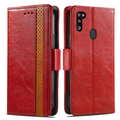 Leather Case Stands Flip Cover Holder S02D for Samsung Galaxy M30s Red