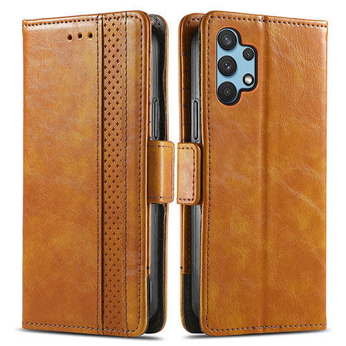 Leather Case Stands Flip Cover Holder S02D for Samsung Galaxy M32 5G Light Brown