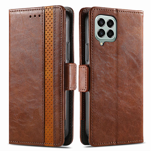 Leather Case Stands Flip Cover Holder S02D for Samsung Galaxy M33 5G Brown